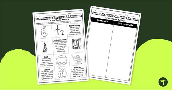 Image of Renewable and Non-renewable Resources – Cut and Paste Worksheet
