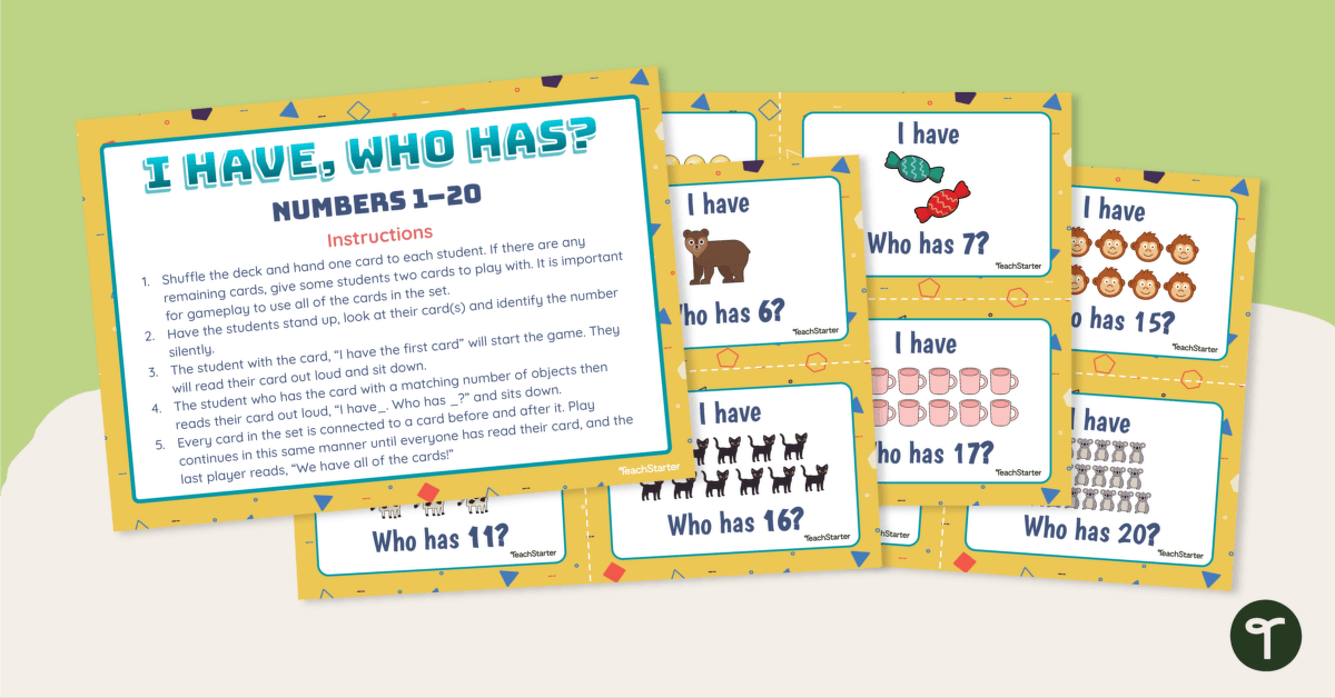 I Have Who Has – Numbers 1–20 teaching resource