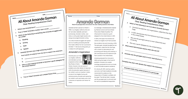 Go to Who is Amanda Gorman?  Reading Passage and Assessment teaching resource