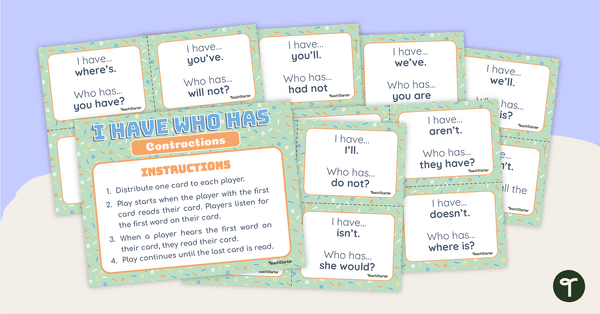 Go to Contractions - I Have, Who Has? Card Game teaching resource