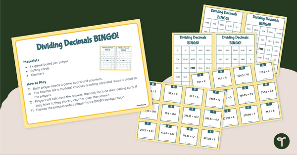 Dividing Decimals Bingo teaching resource