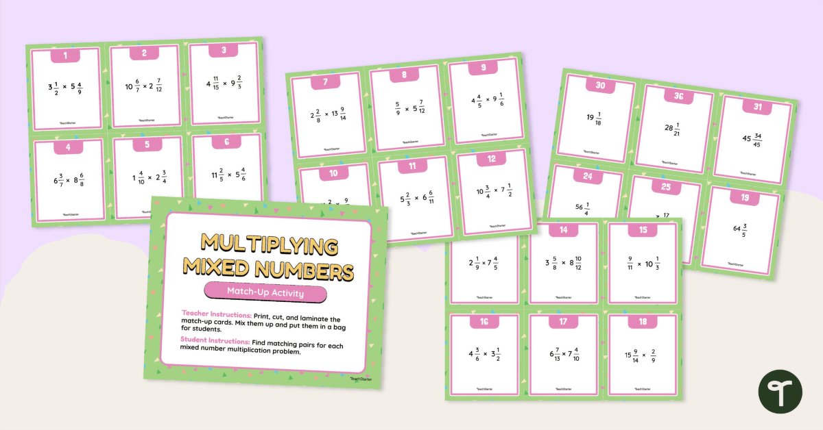 Multiplying Mixed Numbers – Match-Up Activity teaching resource