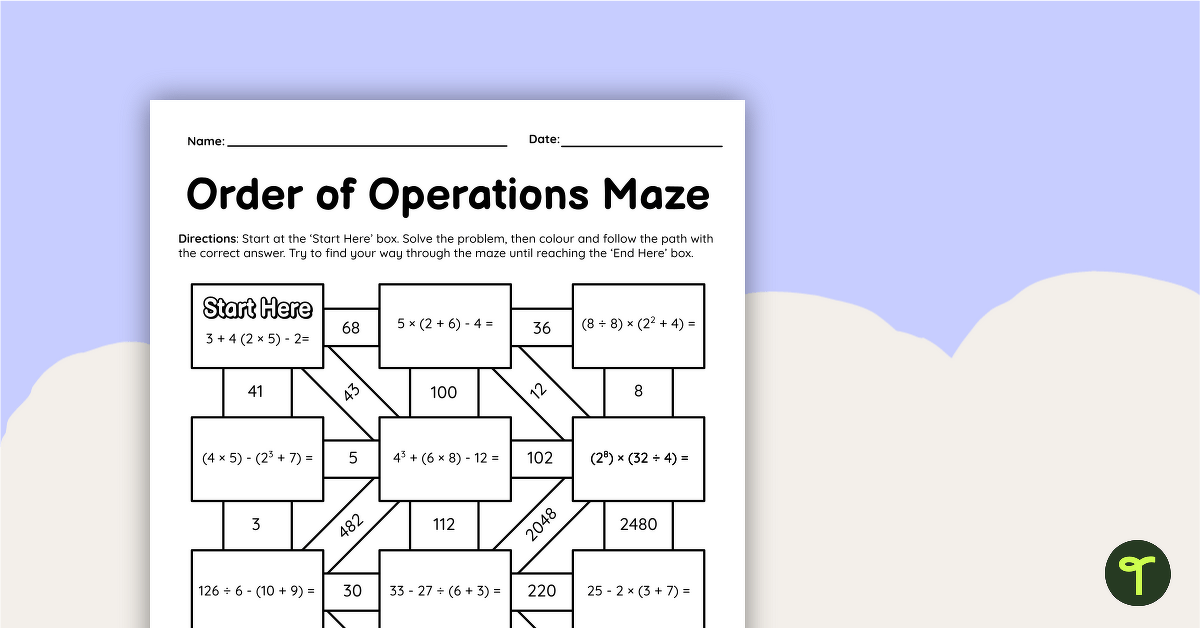 Order of Operations – Maths Maze teaching resource
