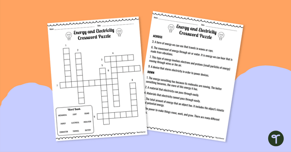 Go to Energy and Electricity Crossword Puzzle teaching resource