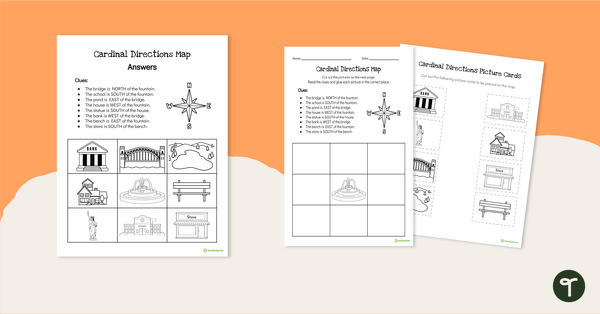 Image of Cardinal Directions Worksheet for First Grade