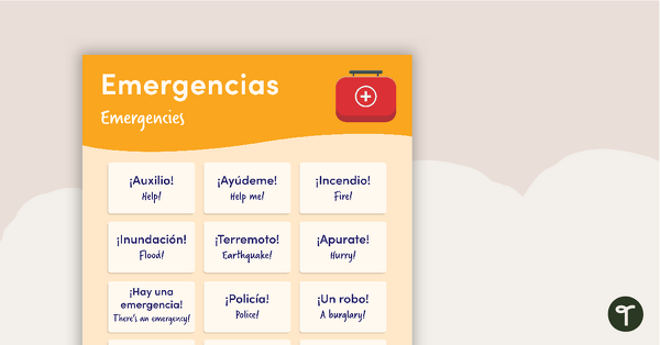 Spanish to English Poster - Emergency Words teaching resource