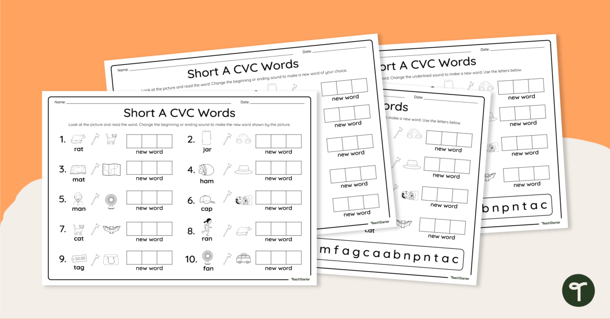 CVC Phoneme Manipulation Worksheets - Short A teaching resource