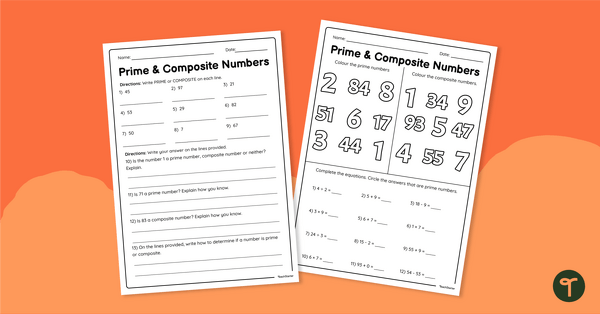 Identifying Prime and Composite Numbers – Worksheet teaching resource