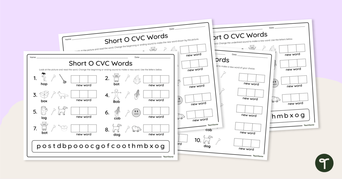 CVC Phoneme Manipulation Worksheets - Short O teaching resource