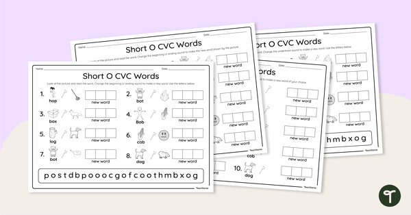 Go to CVC Phoneme Manipulation Worksheets - Short O teaching resource