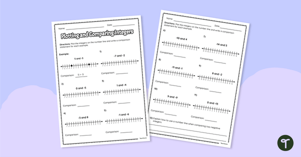 Go to Plotting and Comparing Integers – Worksheet teaching resource