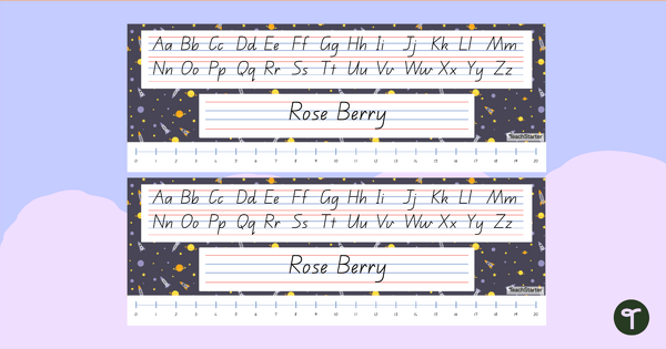 Go to Space Pattern-Themed Editable Desk Name Plate teaching resource