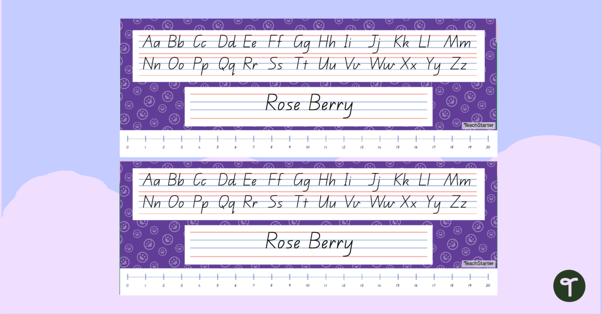 Purple Emoji-Themed Editable Desk Name Plate teaching resource
