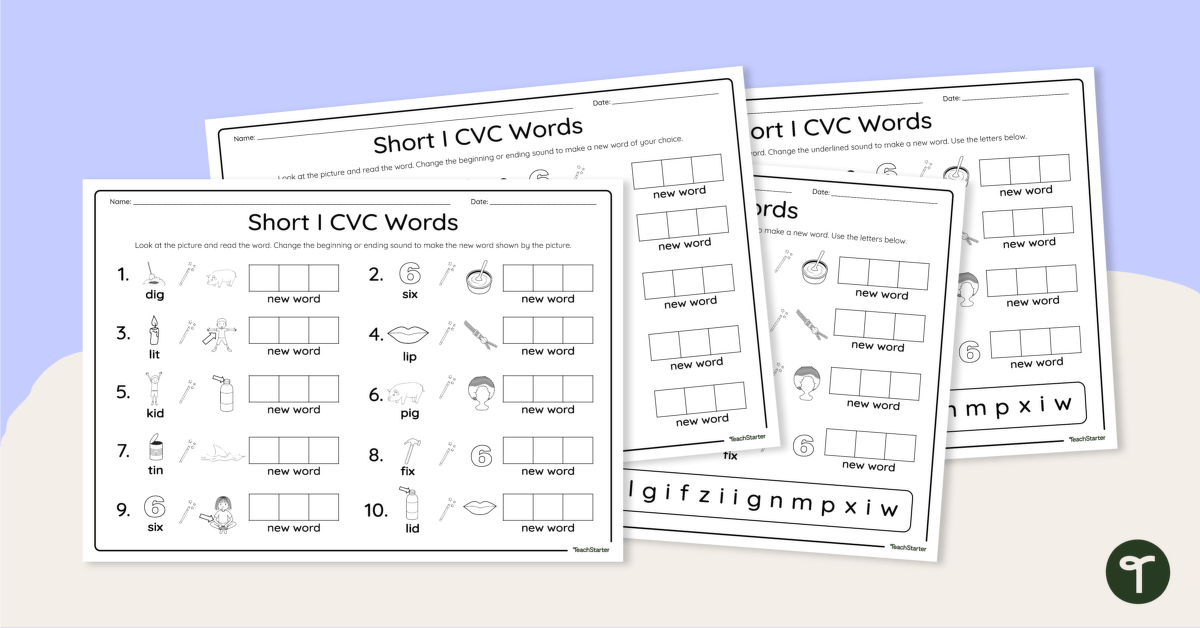 CVC Worksheets - Short I Phoneme Manipulation teaching resource