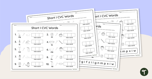 Go to CVC Worksheets - Short I Phoneme Manipulation teaching resource
