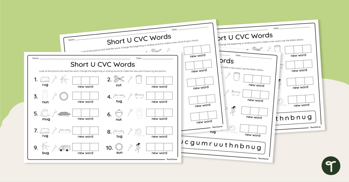 CVC Words Worksheets - Short U Phoneme Manipulation teaching resource