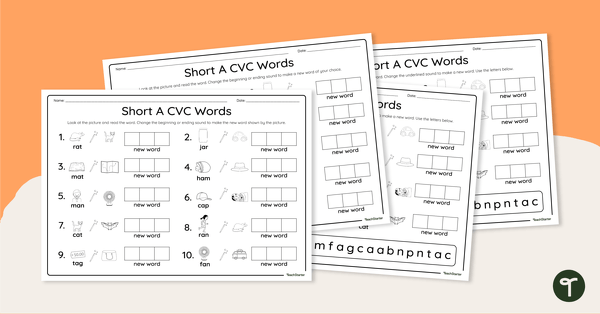 Go to CVC Worksheets - Short A Phoneme Manipulation teaching resource