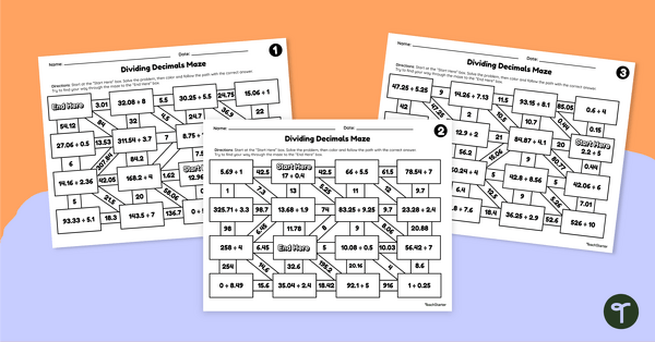 Image of Dividing Decimals Math Mazes