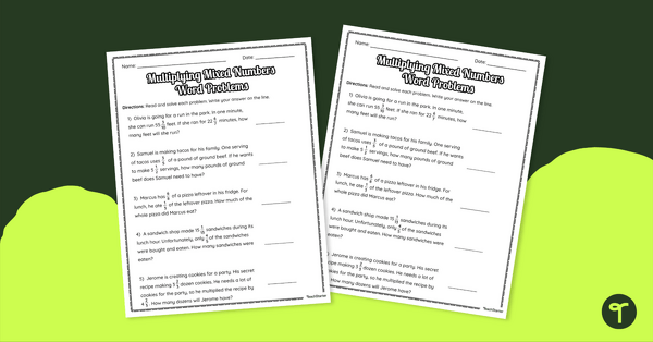 Image of Multiplying Mixed Numbers – Word Problem Worksheet