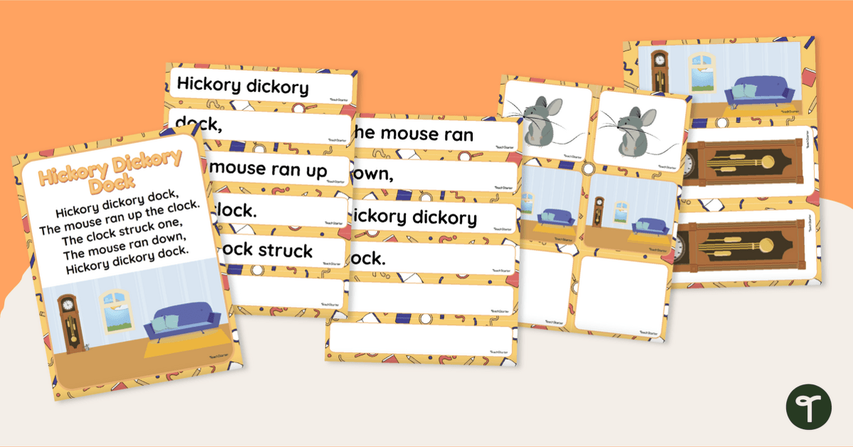 Hickory Dickory Dock - Pocket Chart Retell Cards teaching resource