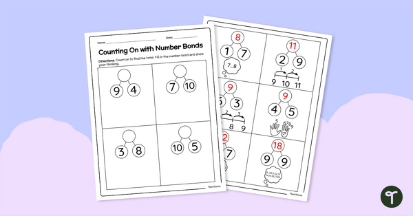 Go to Counting On with Number Bonds – Worksheet teaching resource