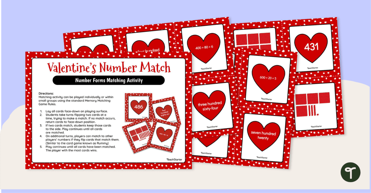 Valentine's Day - Number Form Match-Up teaching resource