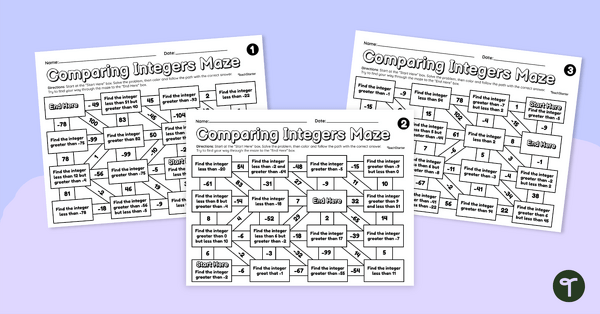 Go to Comparing Integers – Math Mazes teaching resource