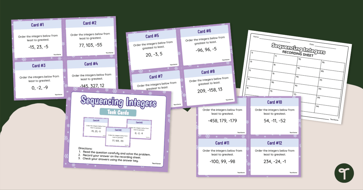 Sequencing Integers – Task Cards teaching resource