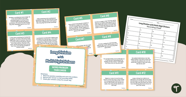 Long Division with Multi-Digit Divisors – Word Problem Task Cards teaching resource