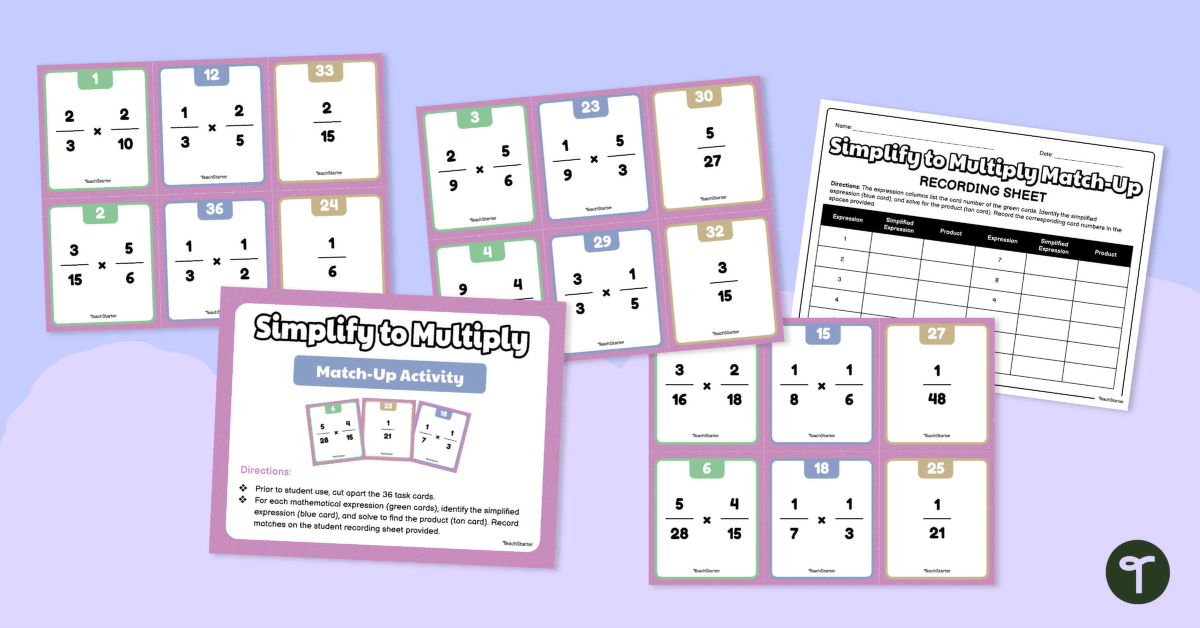 Simplify to Multiply – Multiplying Fractions Match-Up Activity teaching resource