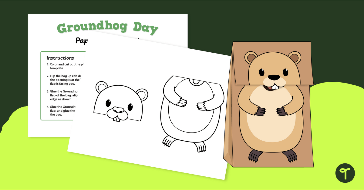 Groundhog Day Paper Bag Puppet Template teaching resource