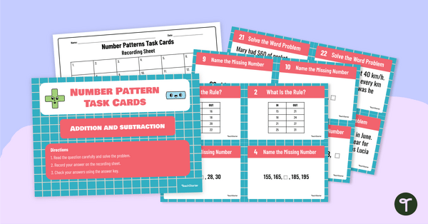 Go to Number Patterns Task Cards – Addition and Subtraction teaching resource
