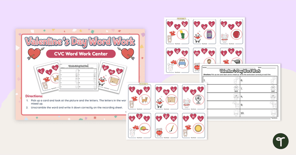 Go to Valentine’s Day Printables - CVC Word Task Cards teaching resource
