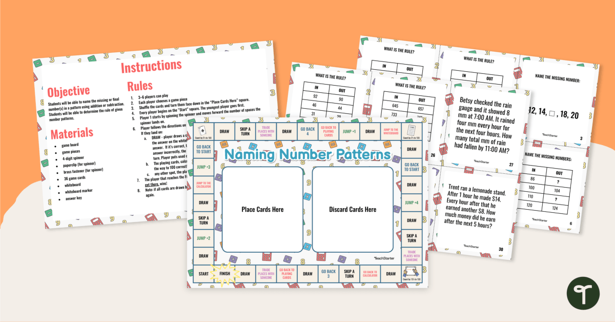 Naming Number Patterns Board Game teaching resource