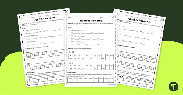 Go to Differentiated Number Pattern Worksheets for Year 3 teaching resource