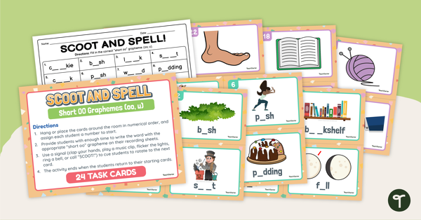 Spelling the Short OO Sound - SCOOT! Task Cards teaching resource