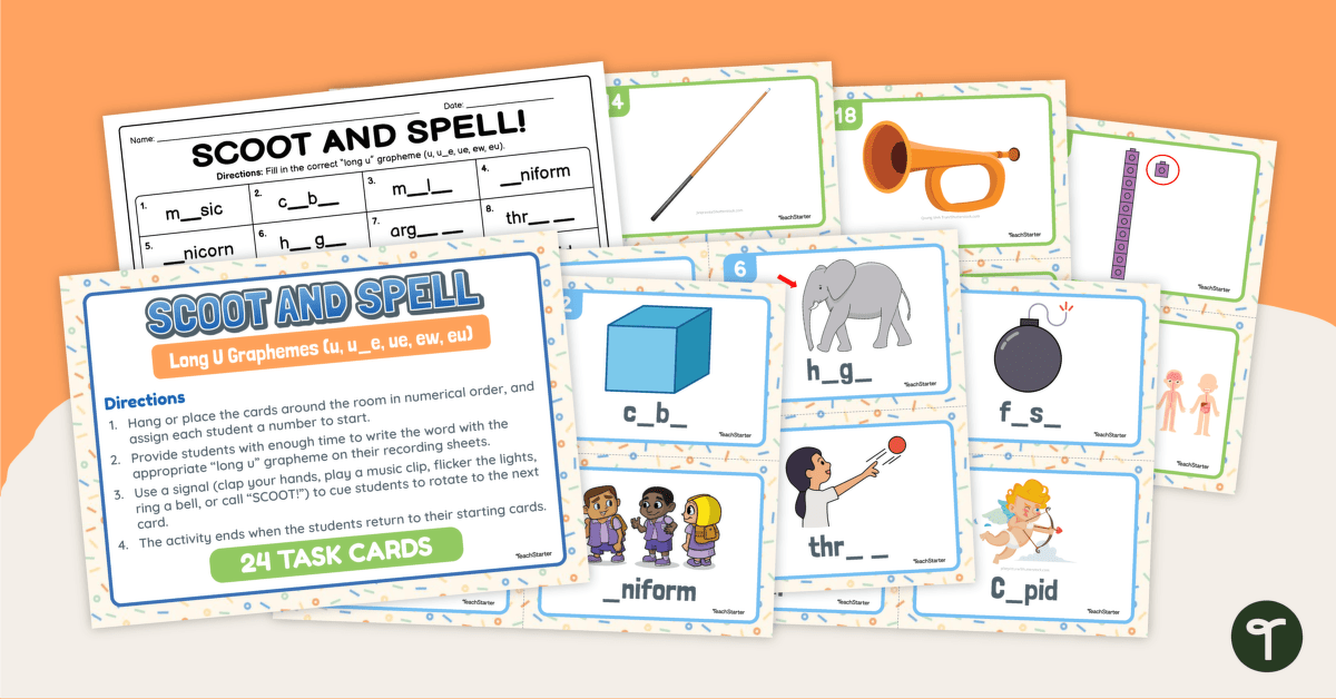Spelling Long U Words - SCOOT! Task Cards teaching resource