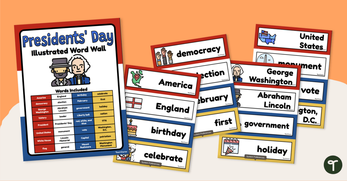 Illustrated Word Wall — Presidential Words for Presidents' Day teaching resource