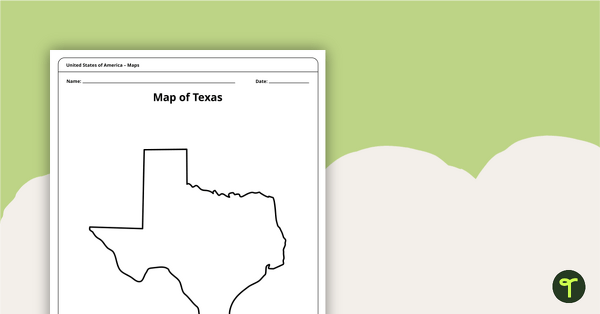 Go to Outline of Texas - Printable Blank Map teaching resource