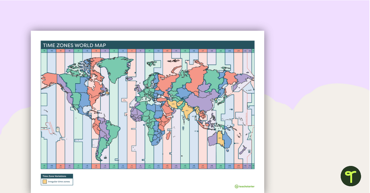 Printable Time Zone World Map teaching resource