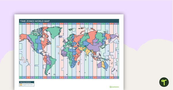 Go to Printable Time Zone World Map teaching resource