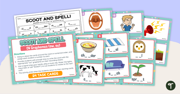 Go to OW Sound Spelling Patterns- SCOOT! Task Cards teaching resource