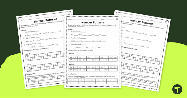 Image of Differentiated Number Pattern Worksheets