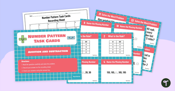 Number Pattern Task Cards – Addition and Subtraction teaching resource