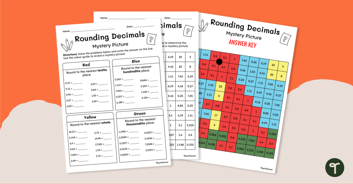 Rounding Decimals Mystery Picture Worksheet teaching resource