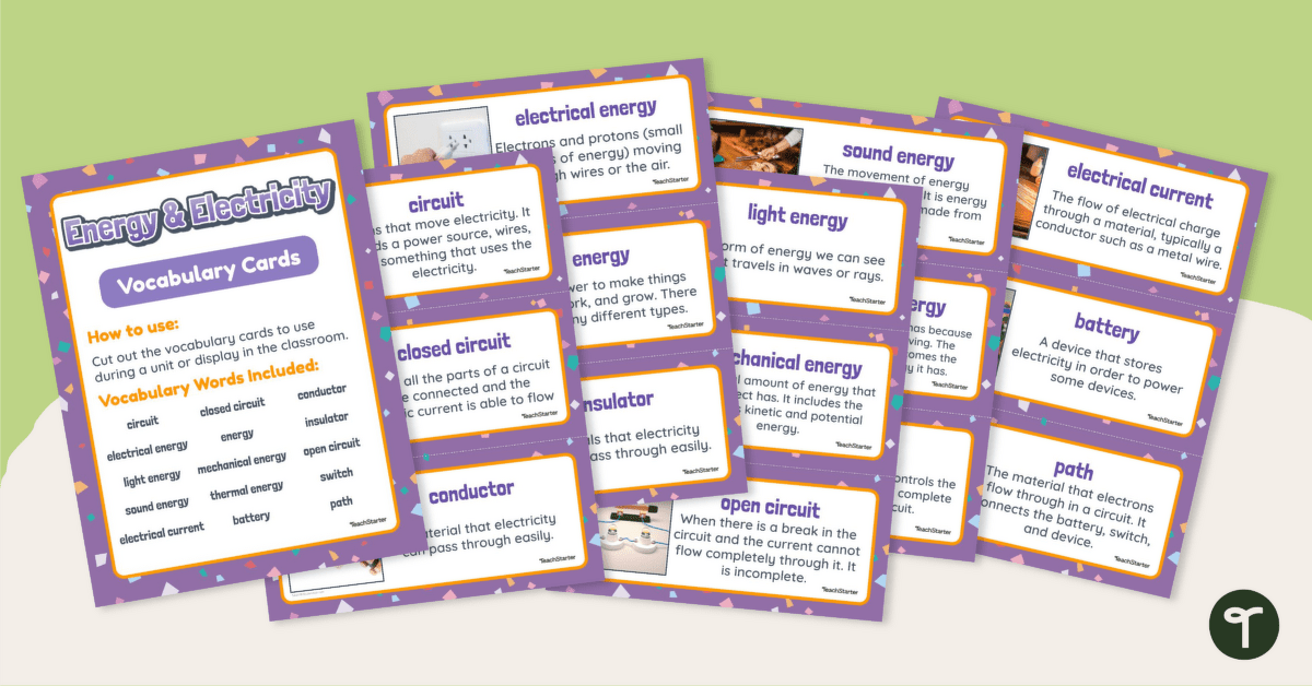 Energy and Electricity Vocabulary Cards teaching resource