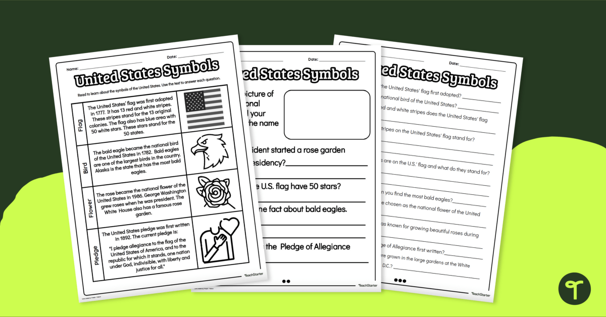 U.S. Symbols Reading Comprehension - Differentiated teaching resource