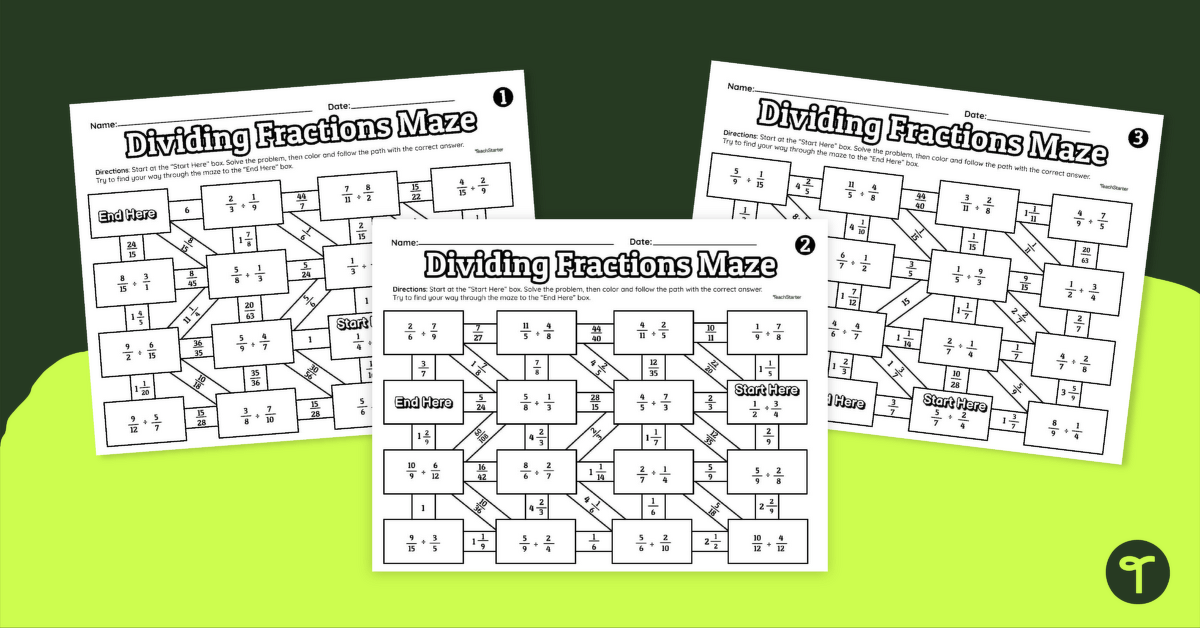 Dividing Fractions – Math Mazes teaching resource