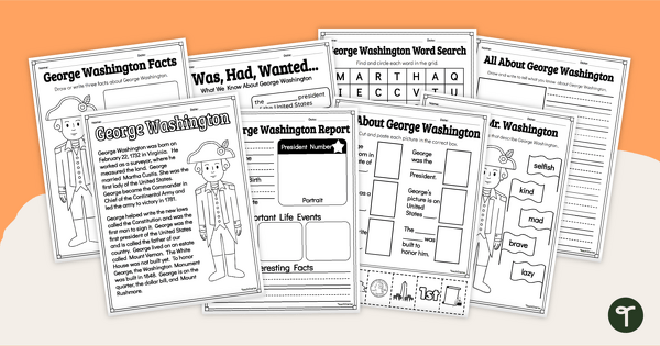 Go to Presidents' Day Activities - George Washington Worksheet Pack teaching resource
