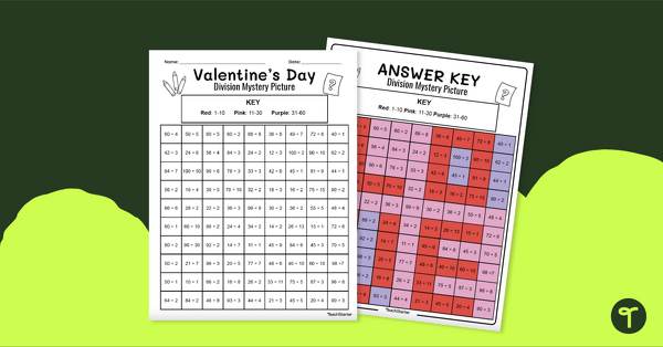 Color-By-Number Valentine's Day Division Worksheet teaching resource